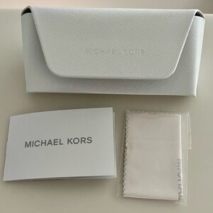 NWOT Michael Kors Glasses case with tags and cloth - white